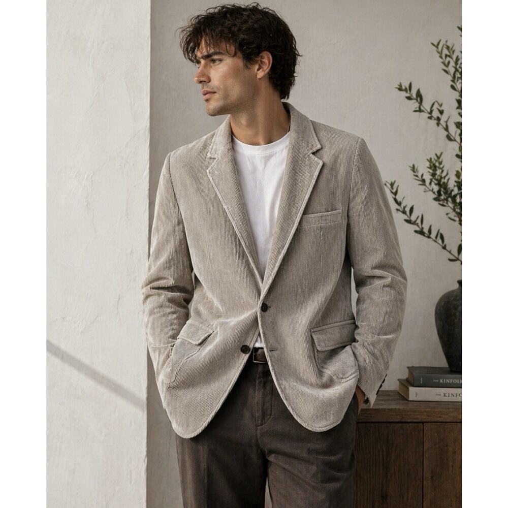 BRAD WHITNEY Mens Wide-Wale Tan Corduroy Western Blazer XL (46) Vintage Poland